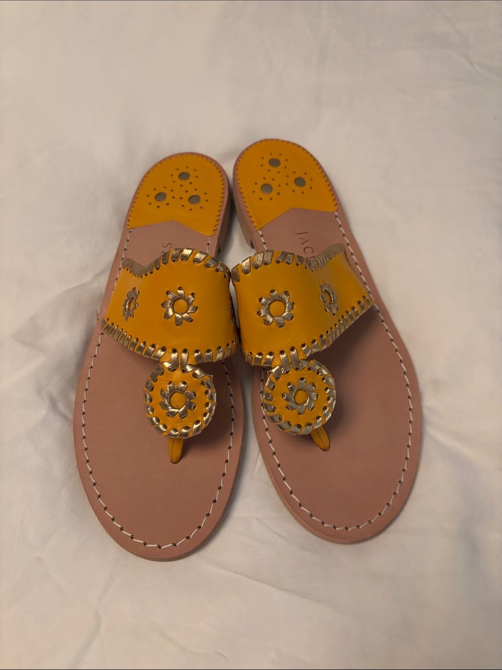 Jack Rogers Navajo Sandal in Tangerine with Gold Contrast Stitching Size 9